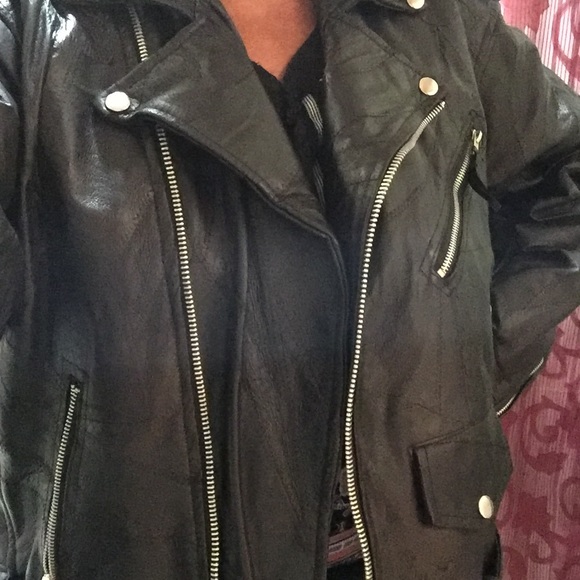 LEATHER BOMBER Motorcycle Jacket BLAC Gypsy UniSex - Picture 3 of 16